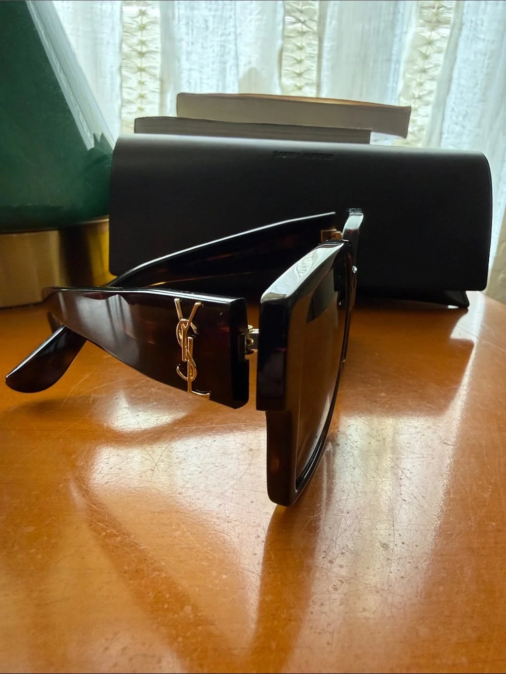 Saint Laurent Tortoiseshell Oversized Square Sunglasses with Gold YSL Accent - Picture 6 of 6